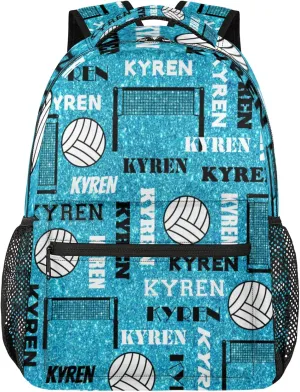 Personalized Volleyball Backpack for Men Women, Custom Name Laptop Backpack, Customized Sports Bag Daypack for Travel Camping, Blue Glitter