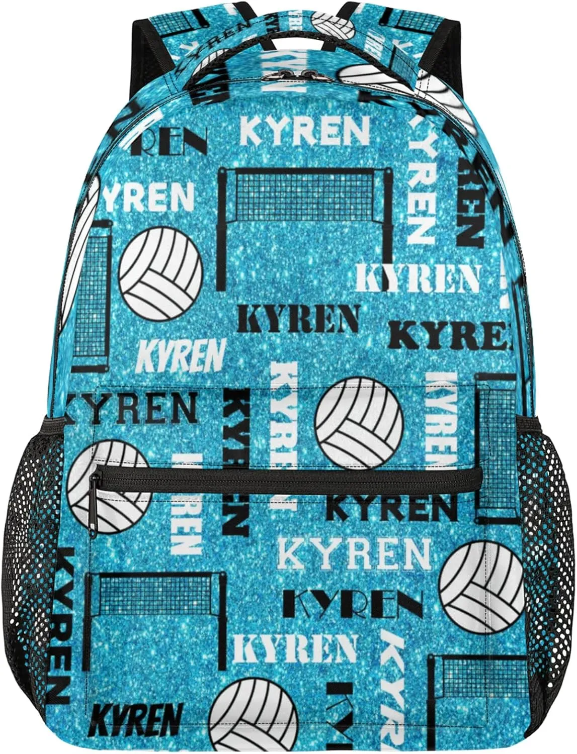 Personalized Volleyball Backpack for Men Women, Custom Name Laptop Backpack, Customized Sports Bag Daypack for Travel Camping, Blue Glitter