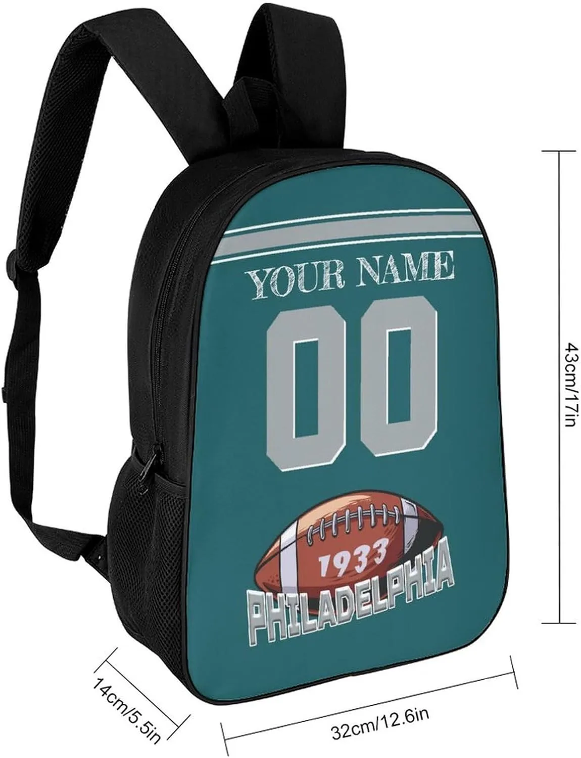 Philadelphia Backpack Custom Name Number Laptop Shoulder Bag Bookbag Personalized Sports Gift for Men Women Boy Girl, 17 Inch