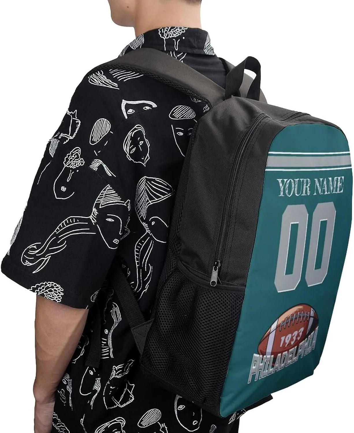 Philadelphia Backpack Custom Name Number Laptop Shoulder Bag Bookbag Personalized Sports Gift for Men Women Boy Girl, 17 Inch