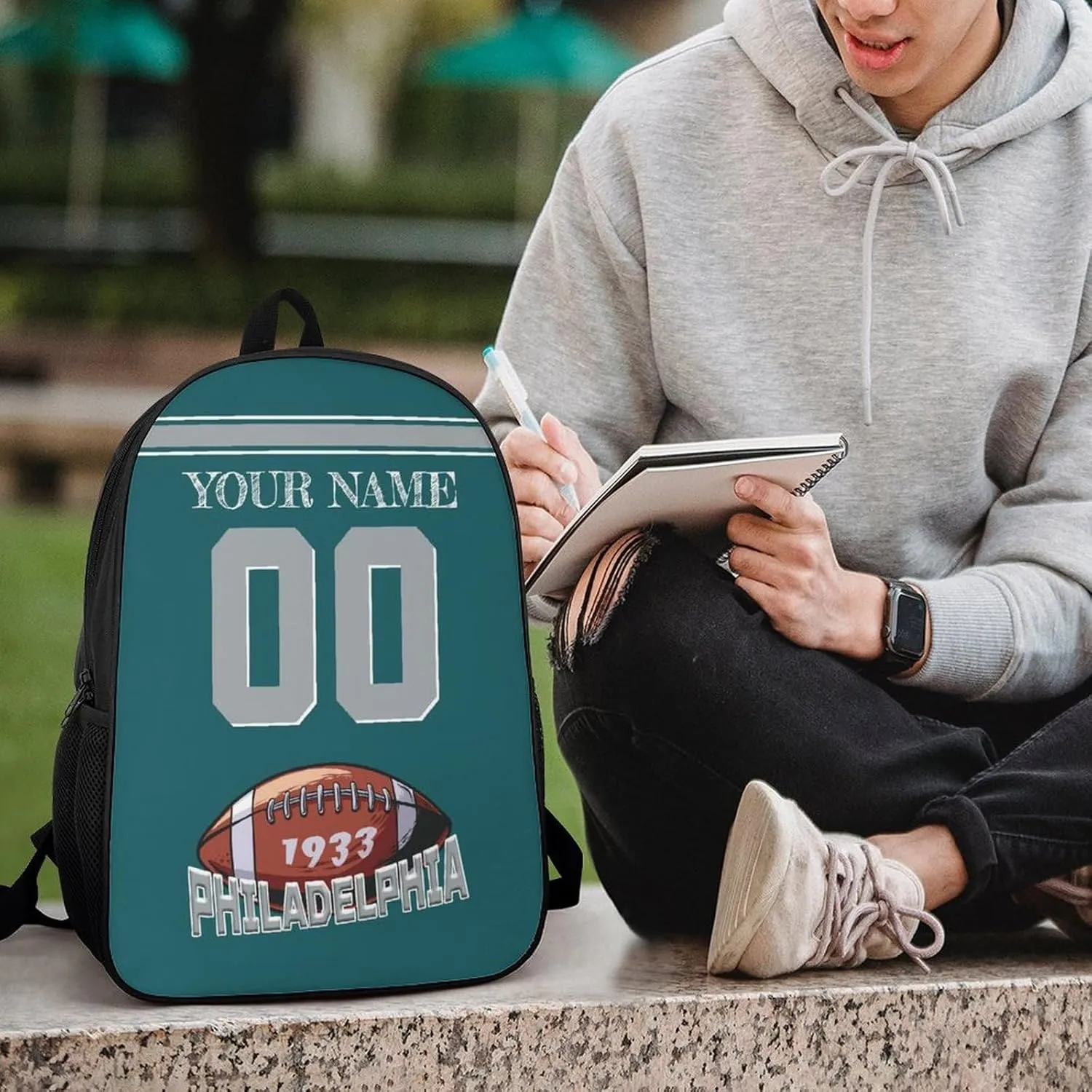 Philadelphia Backpack Custom Name Number Laptop Shoulder Bag Bookbag Personalized Sports Gift for Men Women Boy Girl, 17 Inch