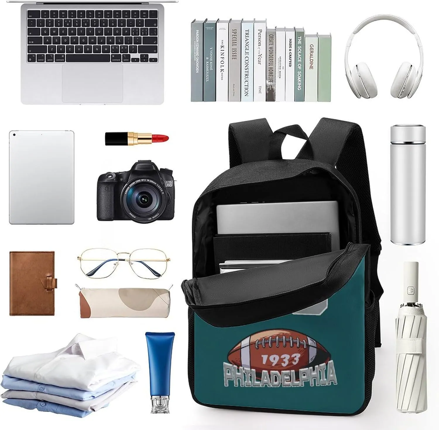 Philadelphia Backpack Custom Name Number Laptop Shoulder Bag Bookbag Personalized Sports Gift for Men Women Boy Girl, 17 Inch