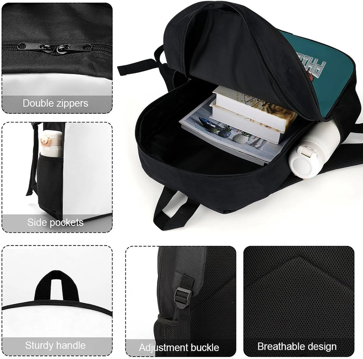 Philadelphia Backpack Custom Name Number Laptop Shoulder Bag Bookbag Personalized Sports Gift for Men Women Boy Girl, 17 Inch