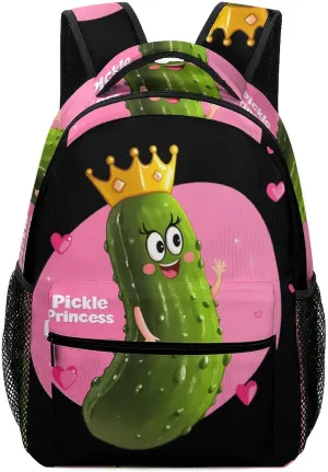 Pickle Princess Funny Pickle Cucumber Laptop Backpack Durable Travel Daypack Casual Shoulder Bag for Sport Hiking