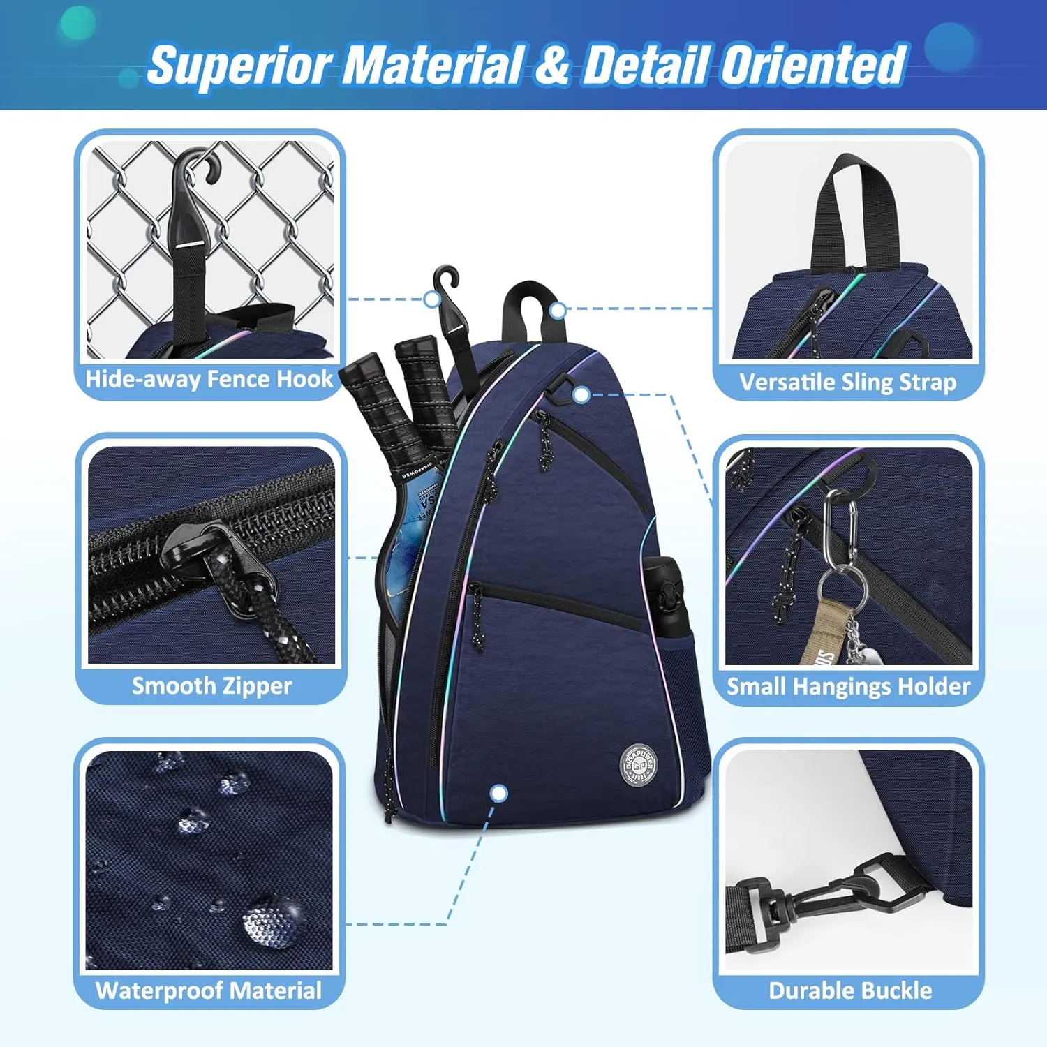 Pickleball Bag | Men's and Women's Pickleball Backpack | Adjustable Sling Bag | Reversible Crossbody Sports Backpack with Colorful Light Reflective