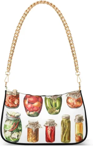 Pickles Cucumber Tomato Chili Shoulder Bag for Women Hobo Tote Handbag Gold Chain Crossbody Bag with Zipper Clutch Purse Handbags
