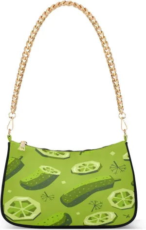 Pickles Dill Cucumber Shoulder Bag for Women Hobo Tote Handbag Gold Chain Crossbody Bag with Zipper Clutch Purse Handbags