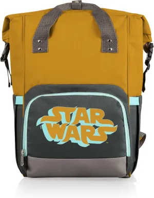 Picnic TIME Star Wars OTG Roll-Top Cooler Backpack, Hiking Backpack Cooler, Soft Cooler Bag, (Mustard Yellow with Gray & Blue Accents)