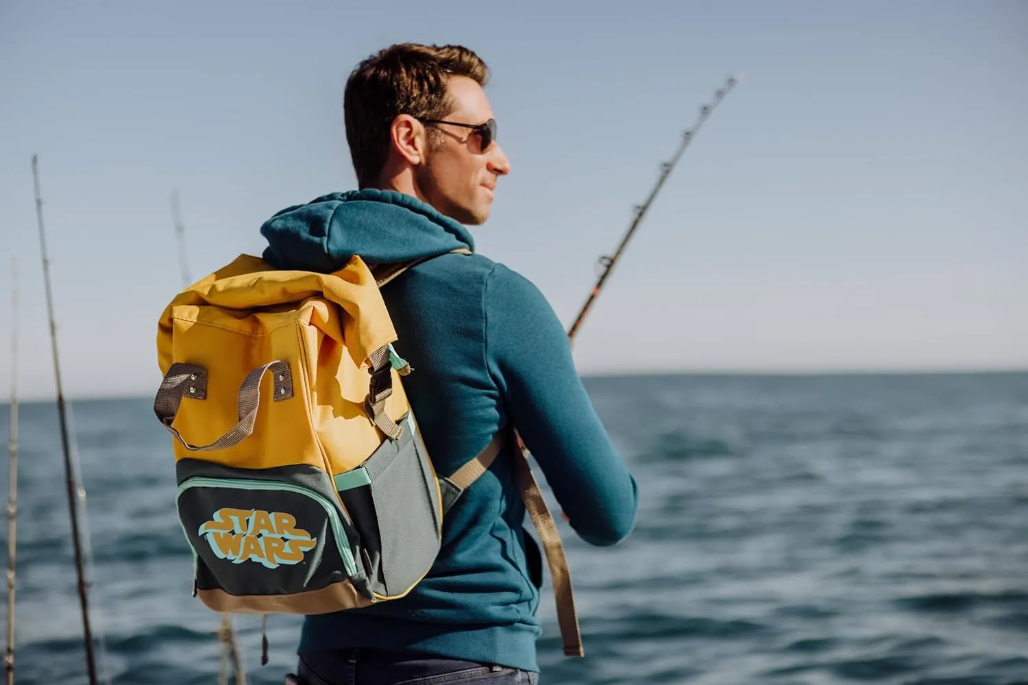 Picnic TIME Star Wars OTG Roll-Top Cooler Backpack, Hiking Backpack Cooler, Soft Cooler Bag, (Mustard Yellow with Gray & Blue Accents)