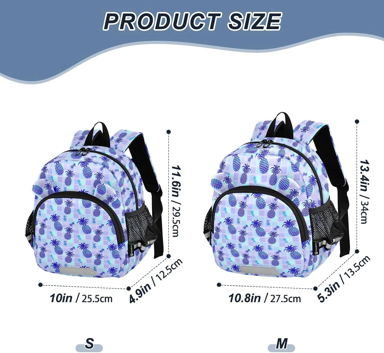 Pineapple Color Preschool Backpack Blue Different Daycare Bookbag School Backpack with Traction Rope for Kids 3-6