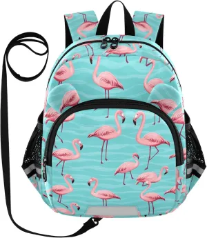 Pink Flamingo Preschool Backpack Turquoise Daycare Bookbag School Backpack with Traction Rope for Kids 3-6