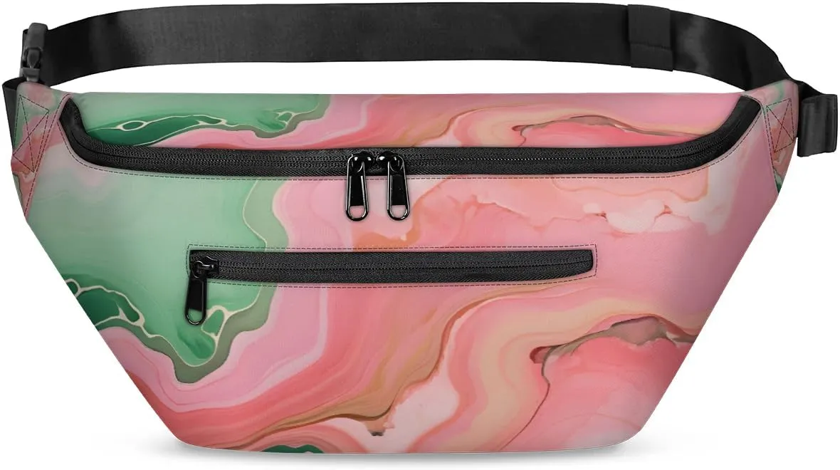 Pink Marble Sling Bag Crossbody Backpack Chest Daypack for Women Sport Travel Hiking Casual Bag Multipurpose Waist Pack With Zipper Closure Adjustable Strap Shoulder Bag