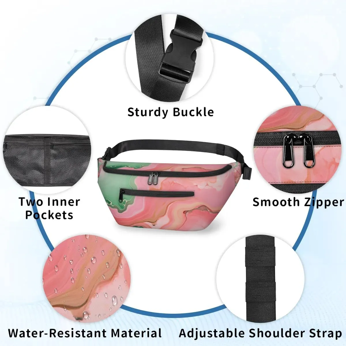 Pink Marble Sling Bag Crossbody Backpack Chest Daypack for Women Sport Travel Hiking Casual Bag Multipurpose Waist Pack With Zipper Closure Adjustable Strap Shoulder Bag