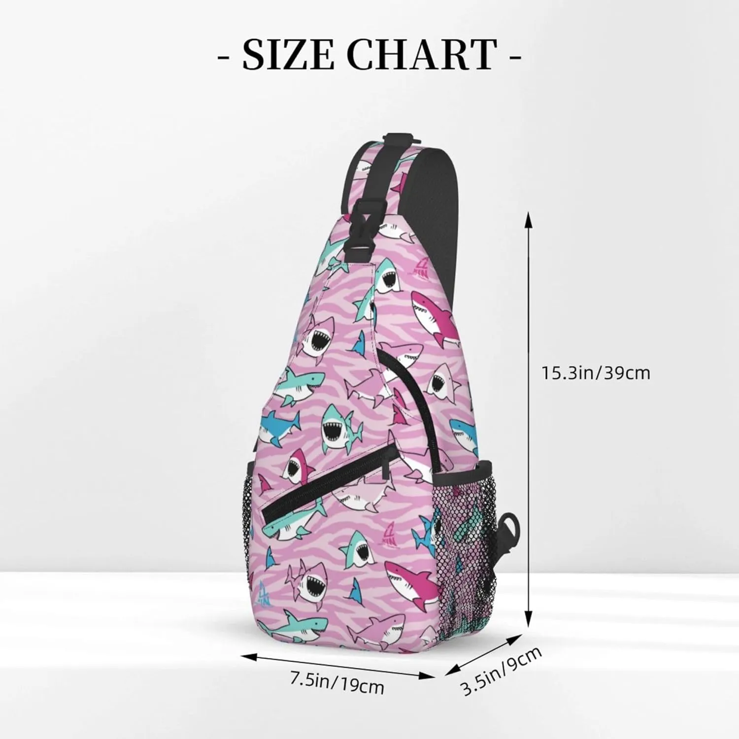 Pink Shark Fish Sling Backpack Crossbody Bag, Chest Bag Daypack for Outdoors Hiking Traveling