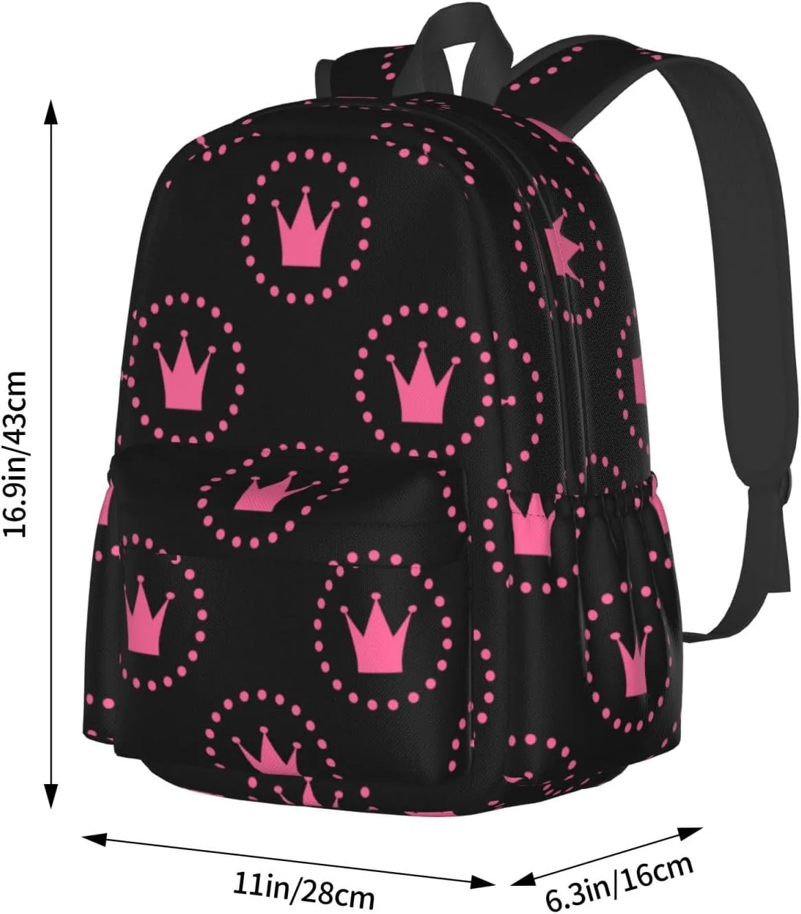 Pinks Princess Crown Backpacks 15 Inch Laptop Backpack Multipurpose Double Shoulder Bag for Men Women Gifts