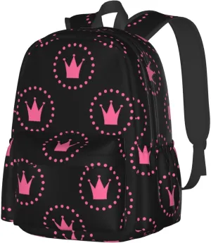 Pinks Princess Crown Backpacks 15 Inch Laptop Backpack Multipurpose Double Shoulder Bag for Men Women Gifts