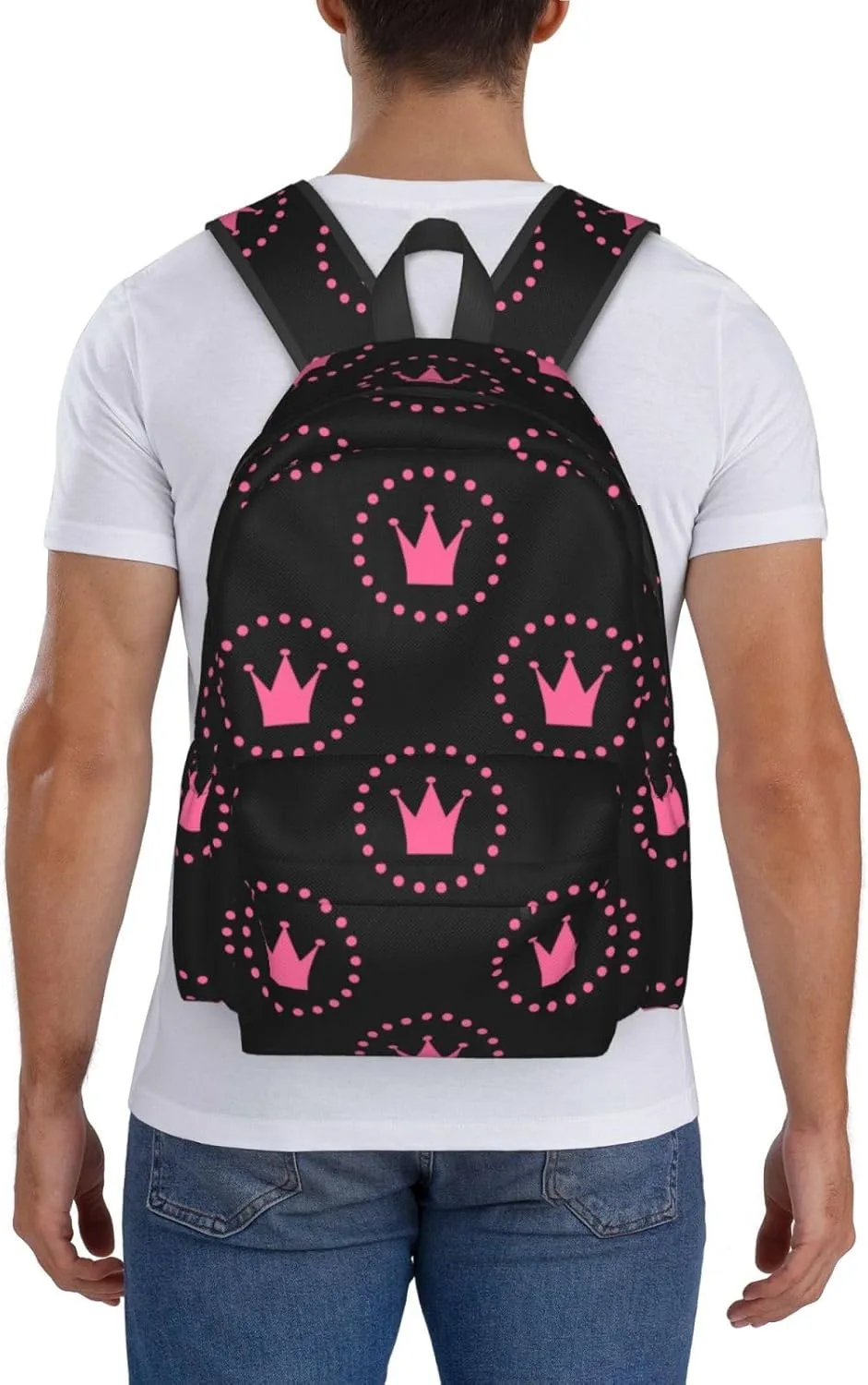 Pinks Princess Crown Backpacks 15 Inch Laptop Backpack Multipurpose Double Shoulder Bag for Men Women Gifts