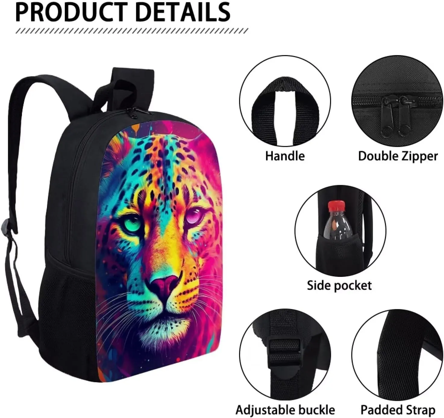 PinUp Angel Aqua Purple Red Cheetah Backpack For School Bag Kids Cool Magical Animal Bag For Children Boys and Girls Bookbag