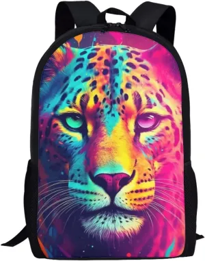 PinUp Angel Aqua Purple Red Cheetah Backpack For School Bag Kids Cool Magical Animal Bag For Children Boys and Girls Bookbag