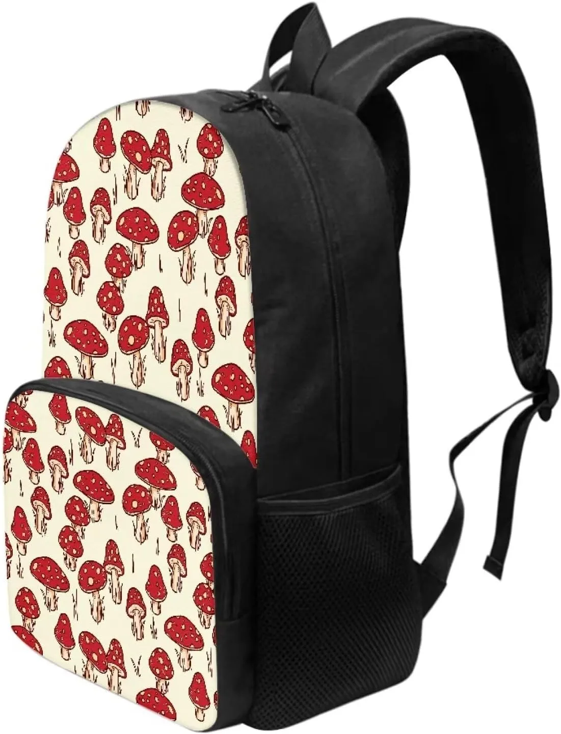 PinUp Angel Beige Red Mushroom Print Cute School Backpack for Boys Girls Teens Kids' School Bookbags Casual Travel Laptop School Bag