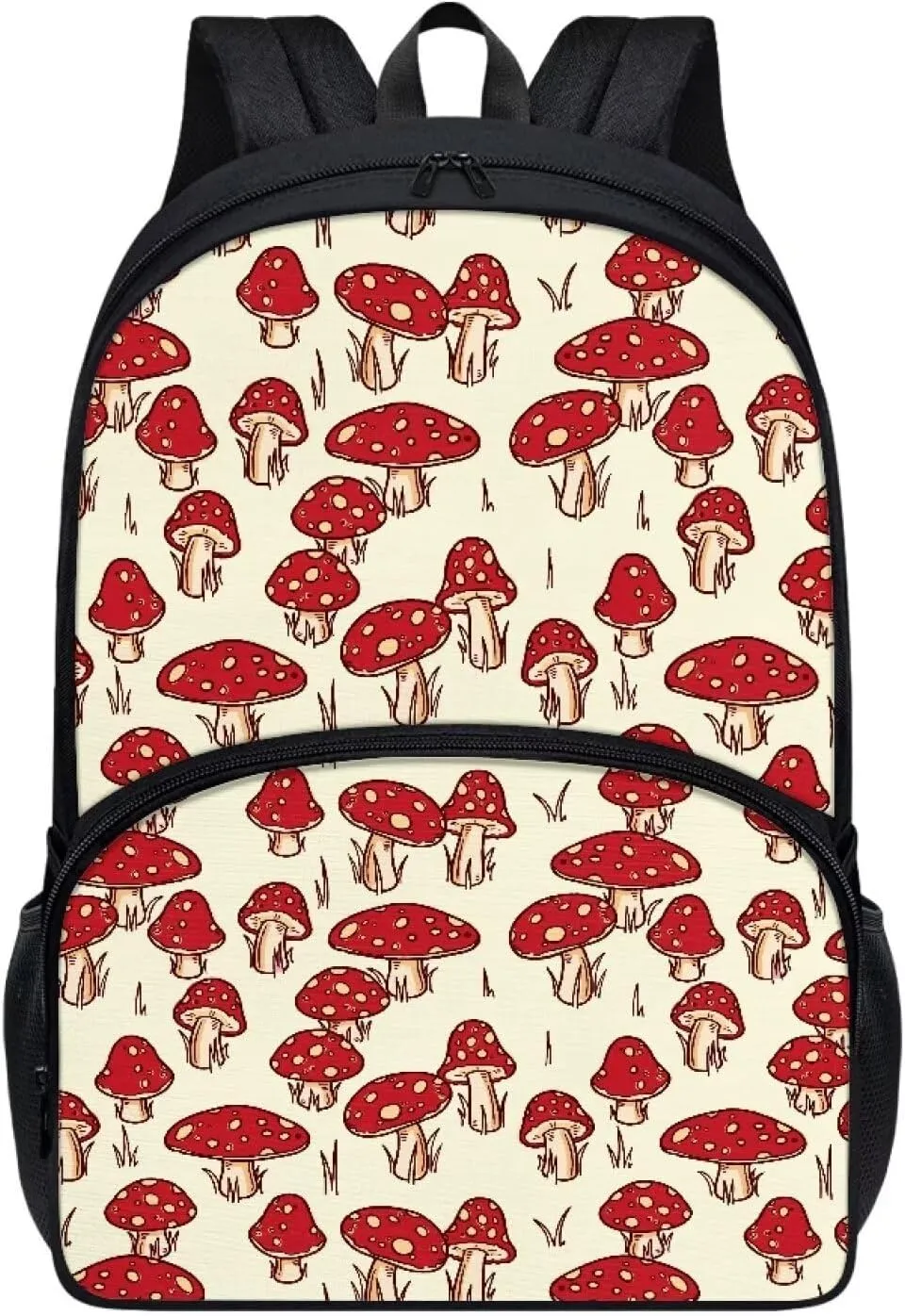 PinUp Angel Beige Red Mushroom Print Cute School Backpack for Boys Girls Teens Kids' School Bookbags Casual Travel Laptop School Bag
