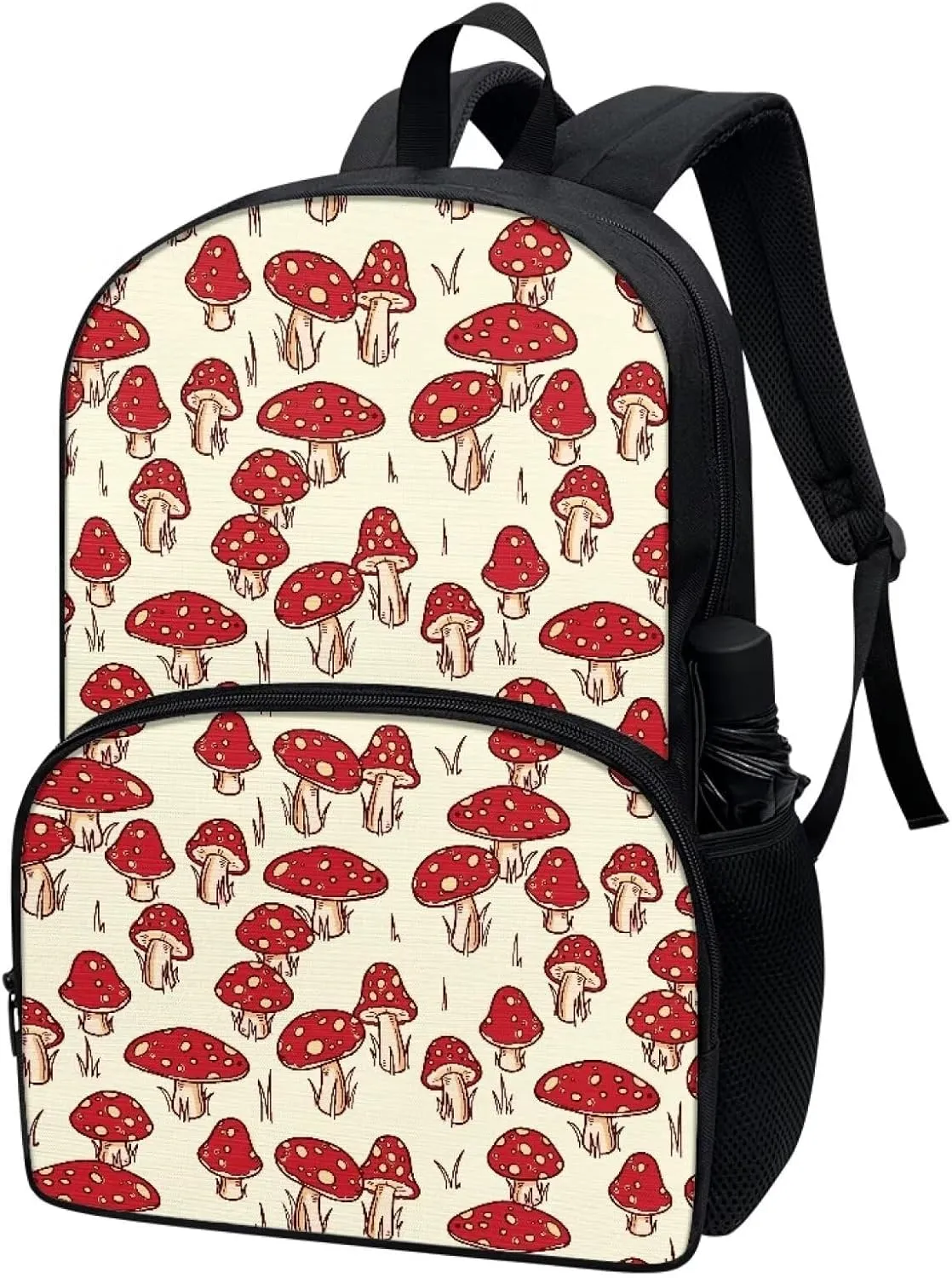 PinUp Angel Beige Red Mushroom Print Cute School Backpack for Boys Girls Teens Kids' School Bookbags Casual Travel Laptop School Bag