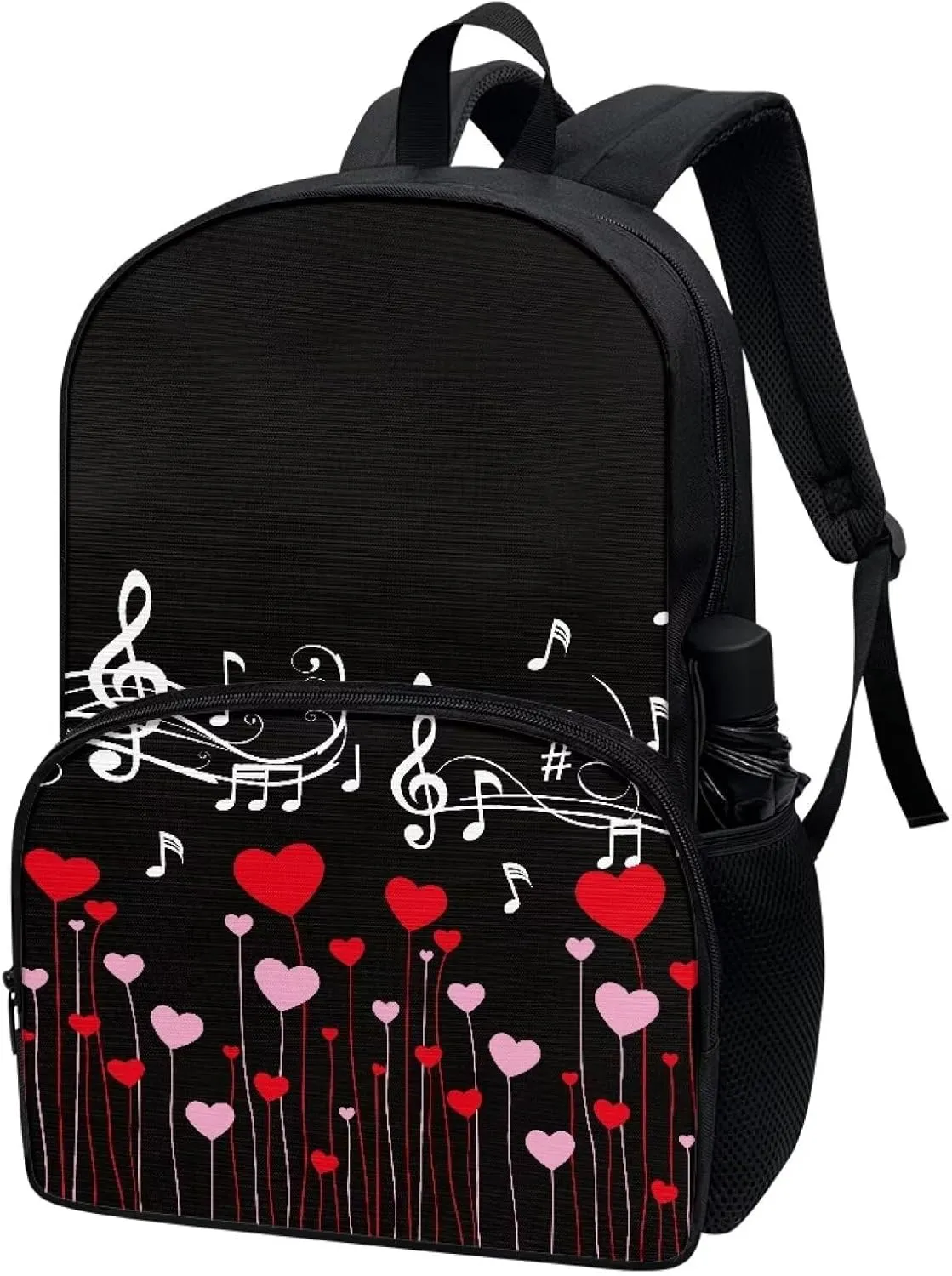 PinUp Angel Black Red Heart White Musical Print Cute School Backpack for Boys Girls Teens Kids' School Bookbags Casual Travel Laptop School Bag