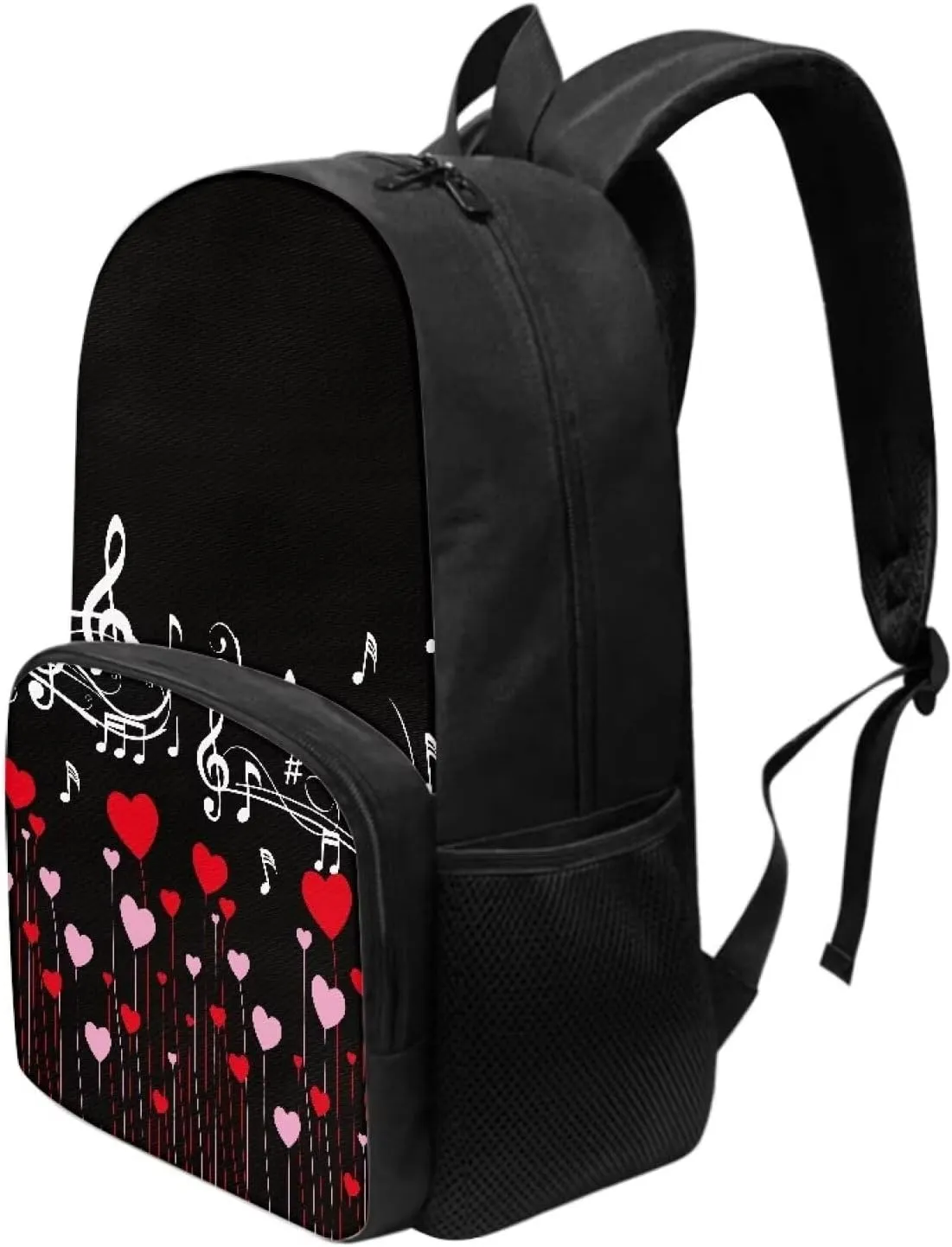 PinUp Angel Black Red Heart White Musical Print Cute School Backpack for Boys Girls Teens Kids' School Bookbags Casual Travel Laptop School Bag