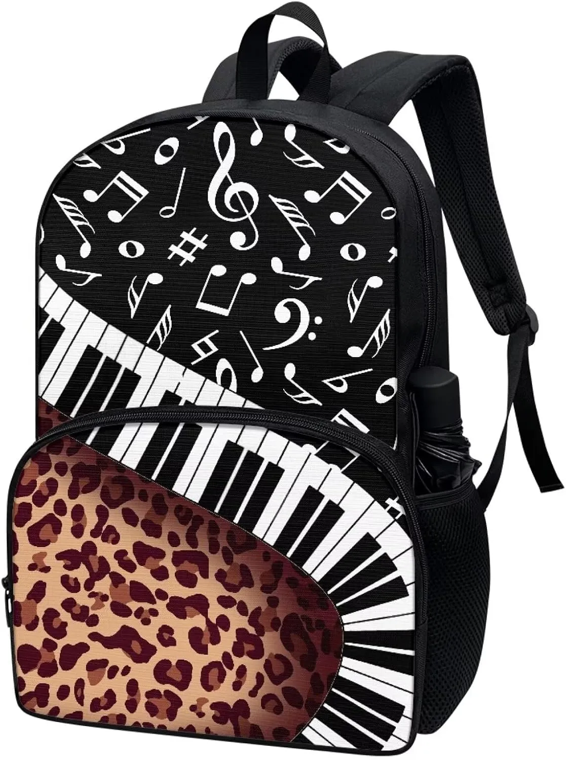 PinUp Angel Black White Musical Leopard Print Cute School Backpack for Boys Girls Teens Kids' School Bookbags Casual Travel Laptop School Bag
