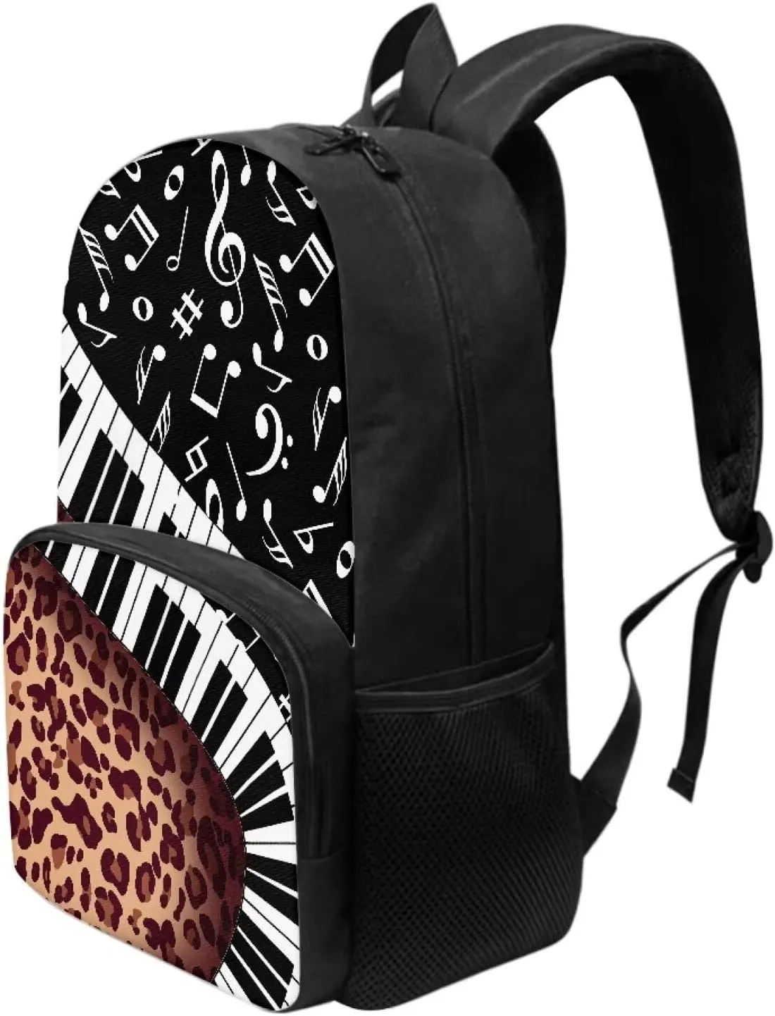 PinUp Angel Black White Musical Leopard Print Cute School Backpack for Boys Girls Teens Kids' School Bookbags Casual Travel Laptop School Bag