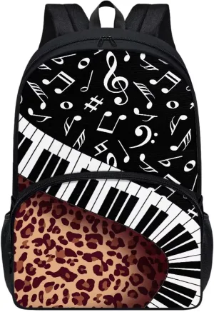 PinUp Angel Black White Musical Leopard Print Cute School Backpack for Boys Girls Teens Kids' School Bookbags Casual Travel Laptop School Bag