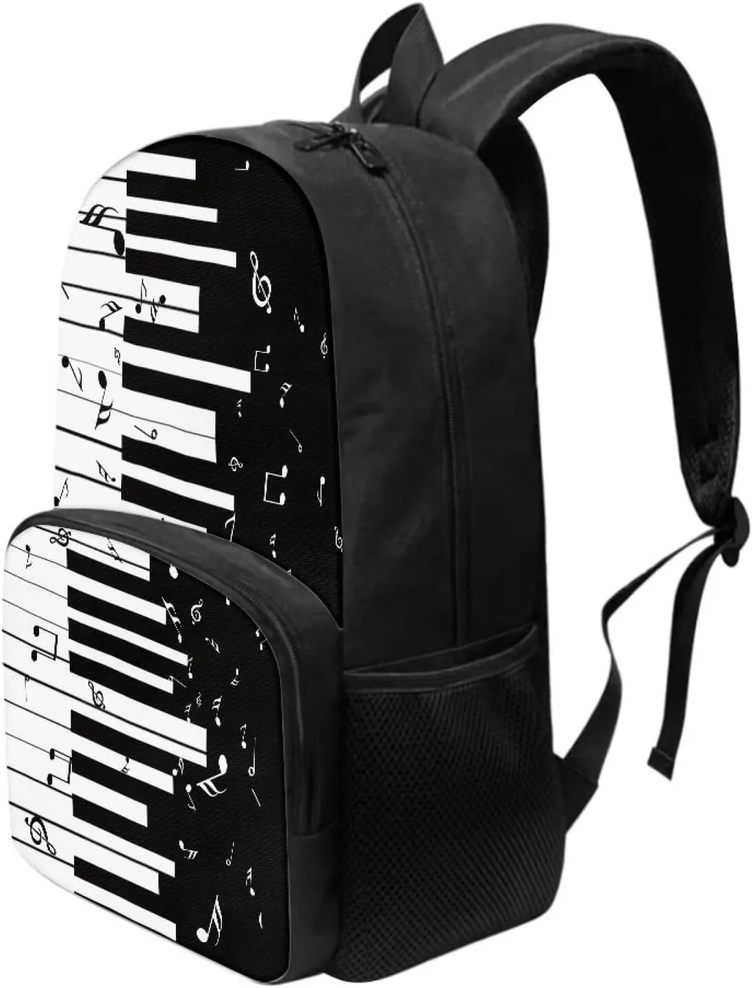 PinUp Angel Black White Piano Musical Print Cute Backpacks for Girls Boys School Bag, Casual Simple School Backpacks for Kids Water-resistant Bookbags