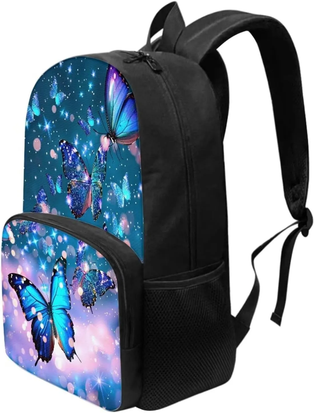 PinUp Angel Blue Butterfly Print Cute Backpacks for Girls Boys School Bag, Casual Simple School Backpacks for Kids Water-resistant Bookbags