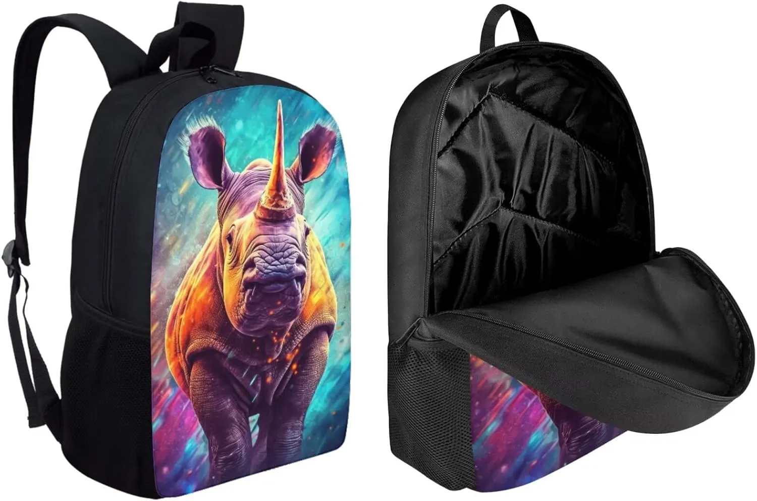 PinUp Angel Cool Rhinoceros Backpack For Kids School Bag With Lunch Bag and Pencil Bag, Cool Magical Animal Bag For Children Boys and Girls Bookbag