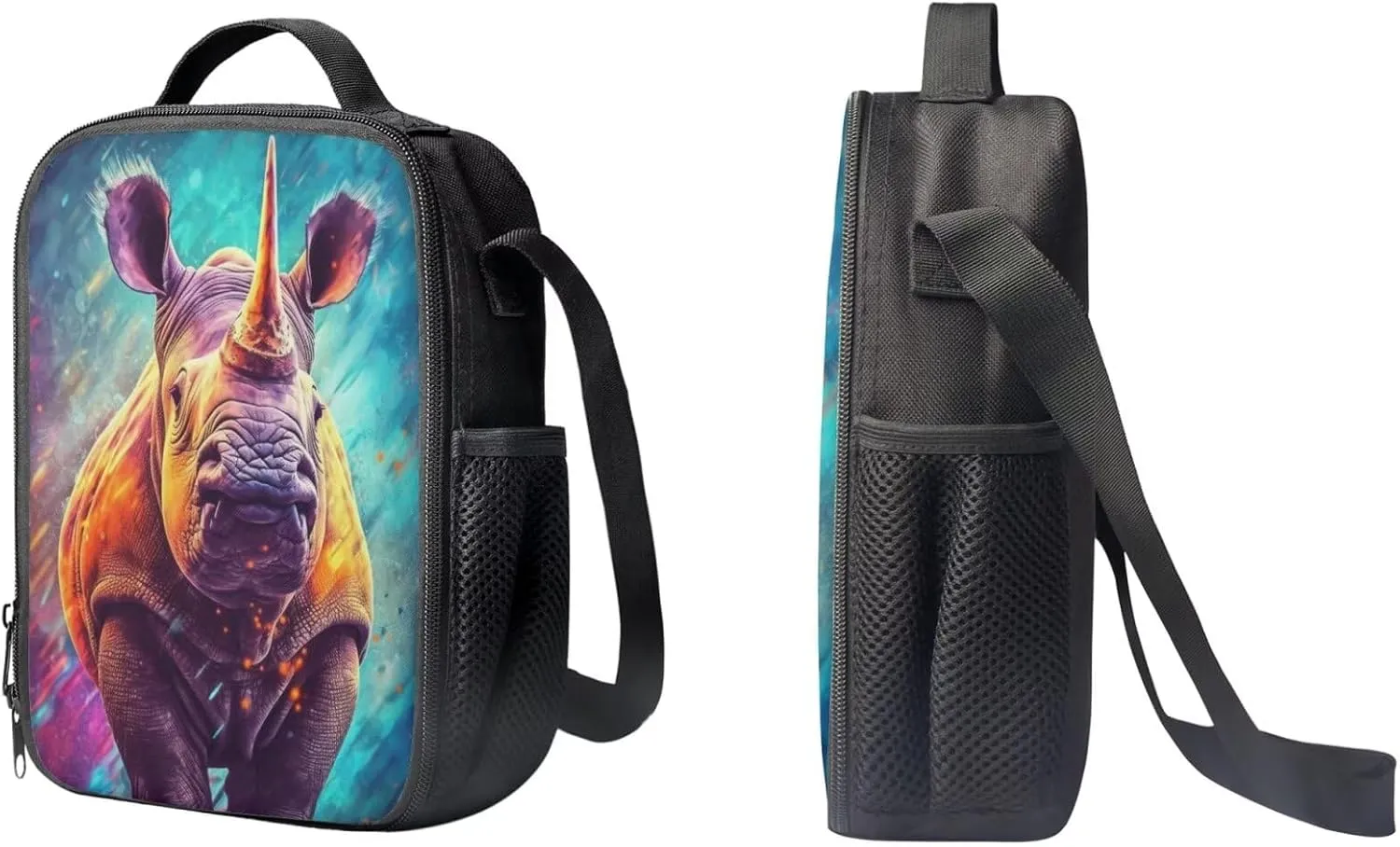 PinUp Angel Cool Rhinoceros Backpack For Kids School Bag With Lunch Bag and Pencil Bag, Cool Magical Animal Bag For Children Boys and Girls Bookbag