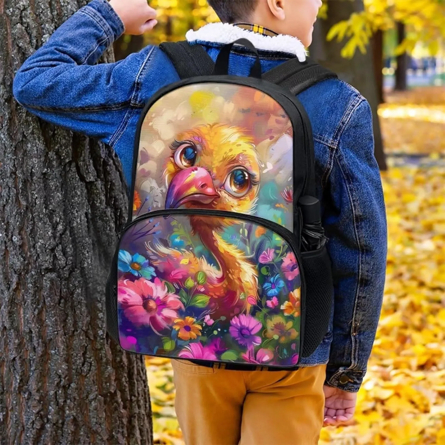 PinUp Angel Cute Flamingo Print Kids Backpack for Girls Cute Art Oil Painting Animal Patterned Backpacks for Teen Boys Elementary Bookbag School Bag