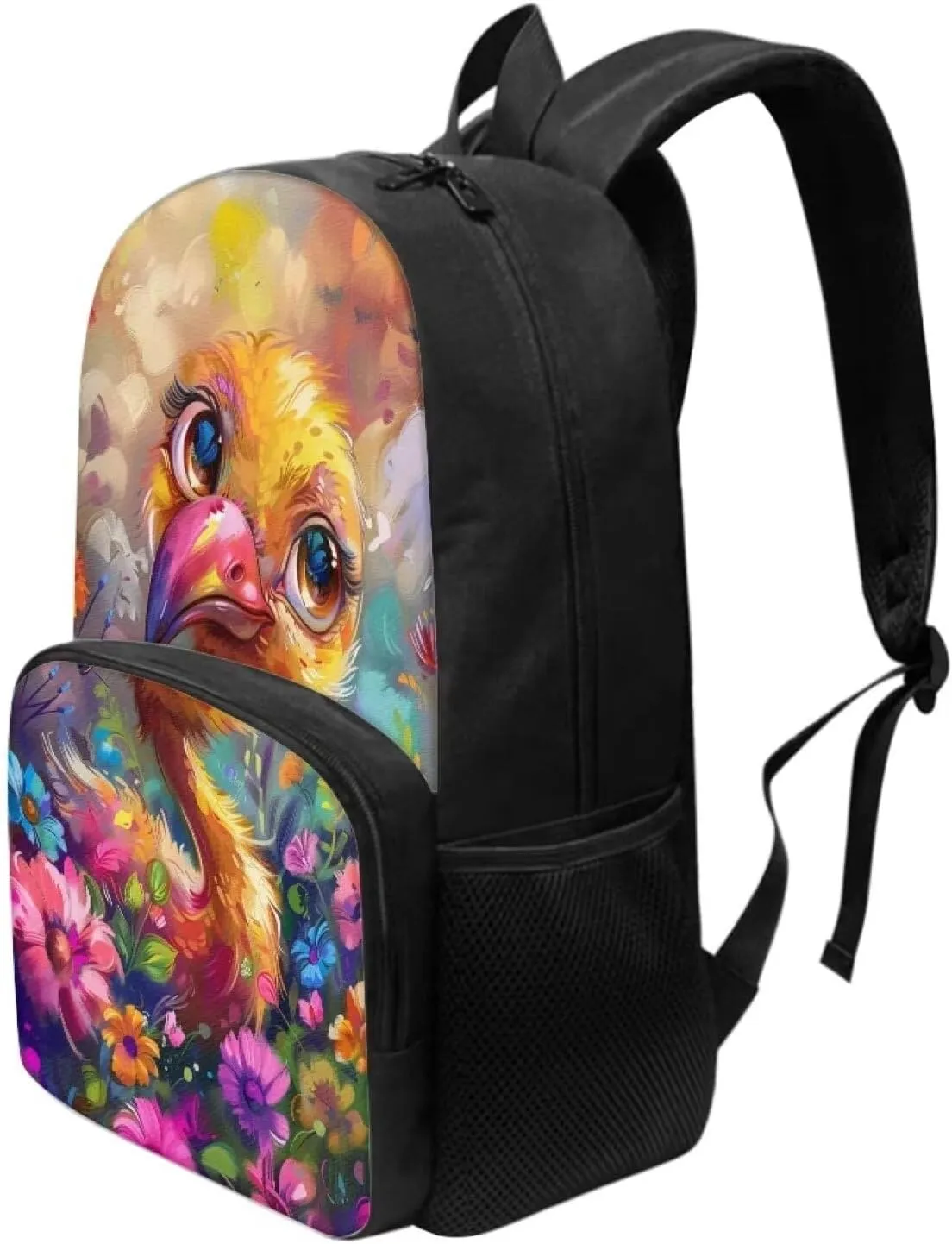 PinUp Angel Cute Flamingo Print Kids Backpack for Girls Cute Art Oil Painting Animal Patterned Backpacks for Teen Boys Elementary Bookbag School Bag