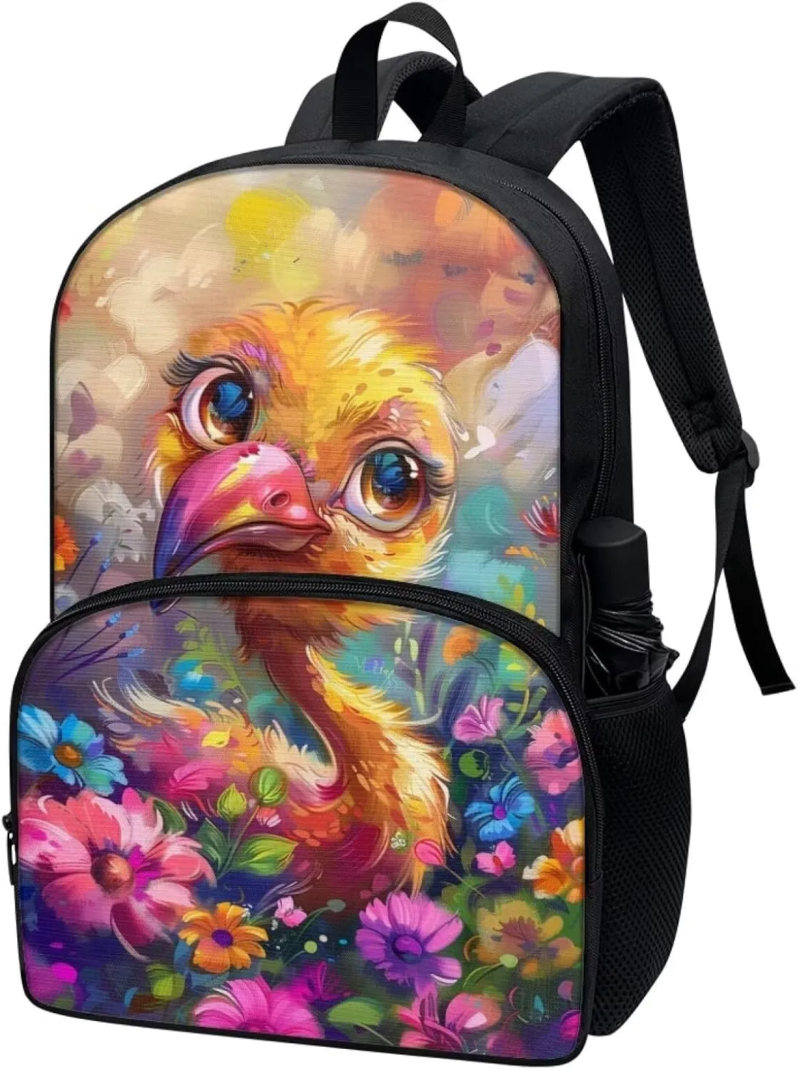 PinUp Angel Cute Flamingo Print Kids Backpack for Girls Cute Art Oil Painting Animal Patterned Backpacks for Teen Boys Elementary Bookbag School Bag