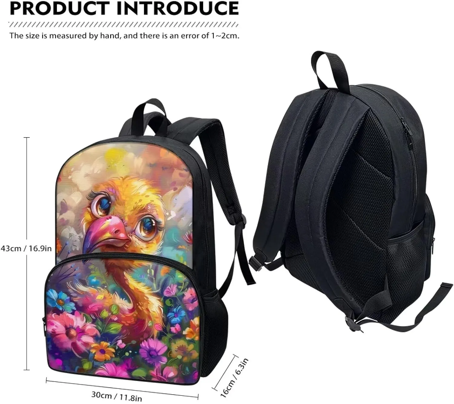 PinUp Angel Cute Flamingo Print Kids Backpack for Girls Cute Art Oil Painting Animal Patterned Backpacks for Teen Boys Elementary Bookbag School Bag