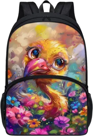 PinUp Angel Cute Flamingo Print Kids Backpack for Girls Cute Art Oil Painting Animal Patterned Backpacks for Teen Boys Elementary Bookbag School Bag