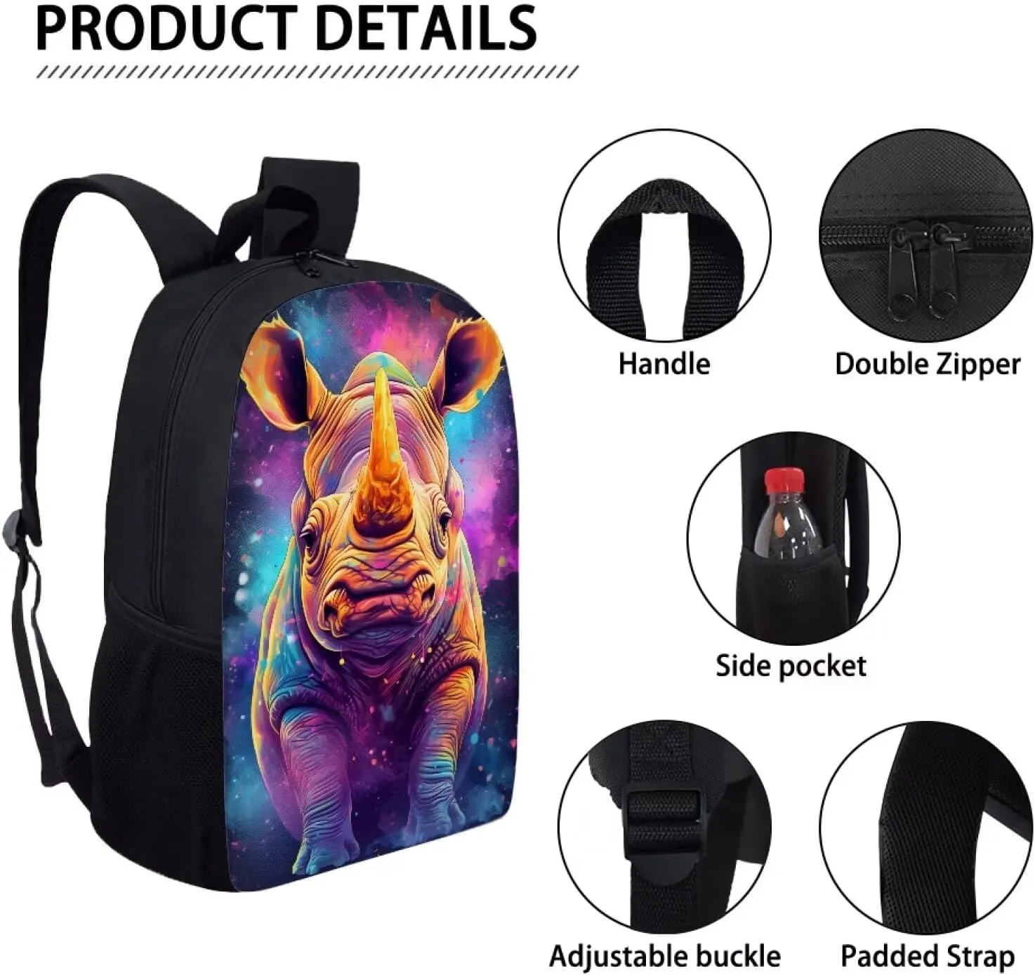 PinUp Angel Yellow Purple Rhinoceros School Bag For Kids Backpack Cool Magical Animal Bag For Children Boys and Girls Bookbag