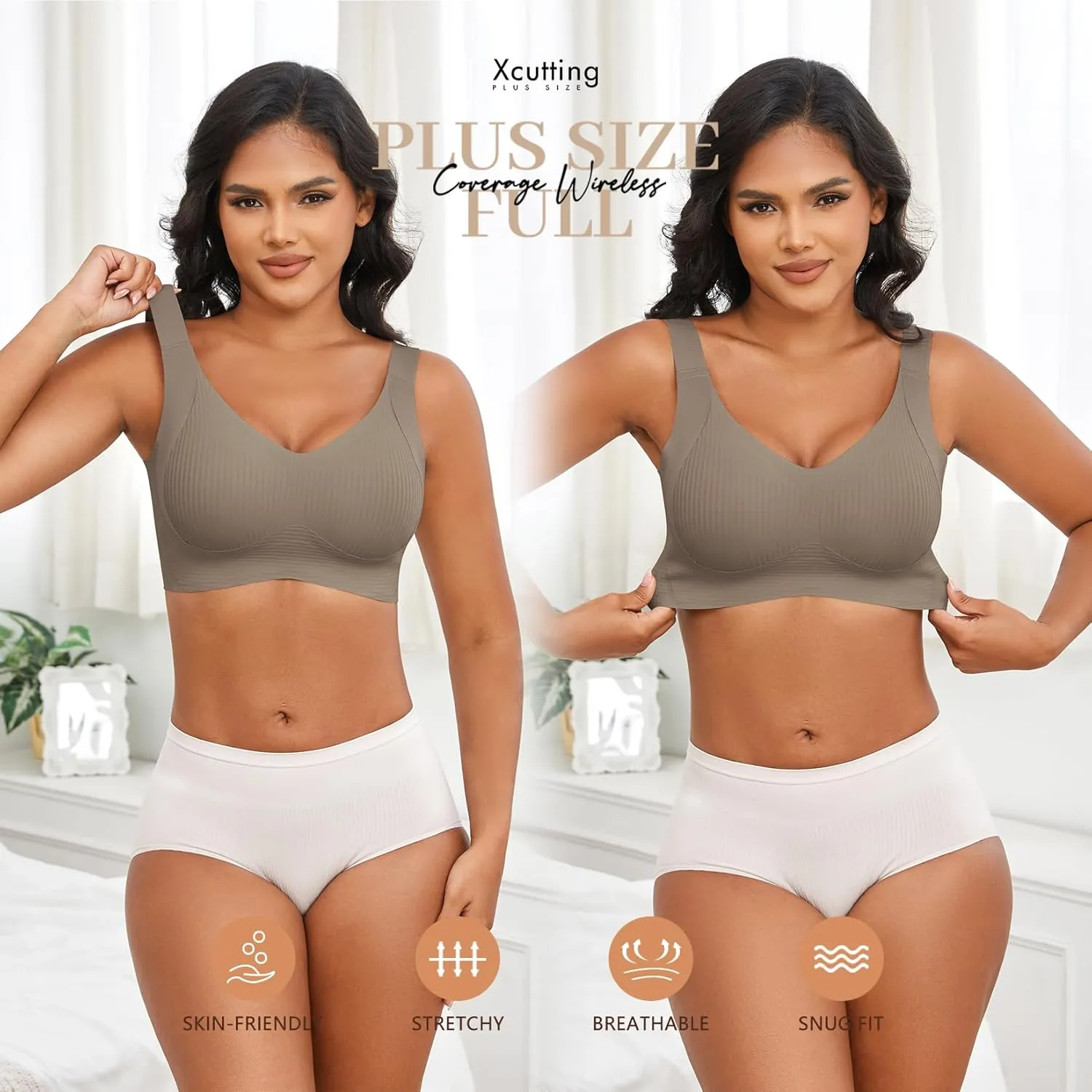 Plus Size Bras for Women No Underwire Full Coverage Everyday Bras Comfortable Wireless Padded Bras