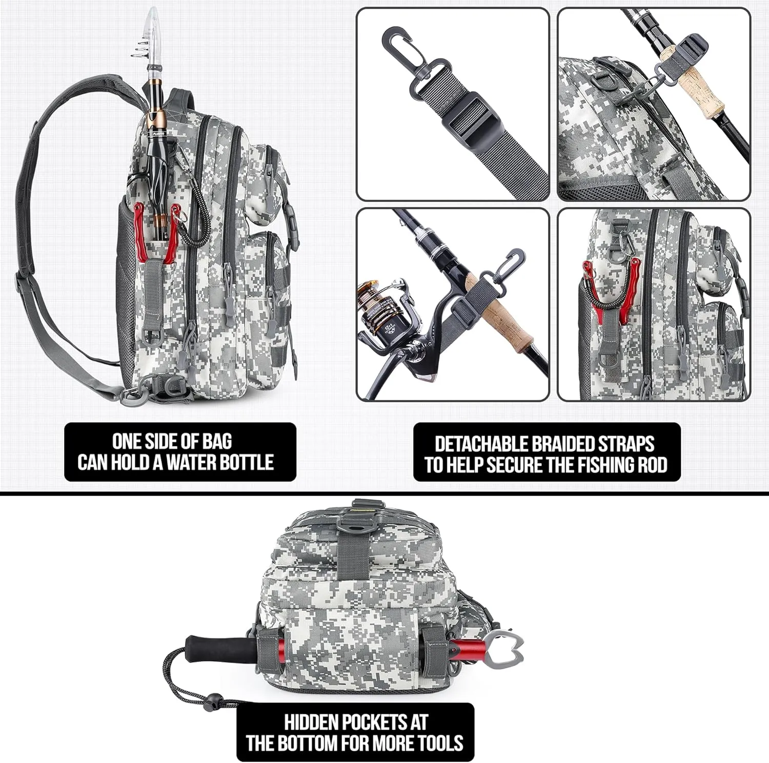 PLUSINNO Fishing Backpack with Rod Holder, Water-Resistant Tackle Bag - Ideal Gifts for Men