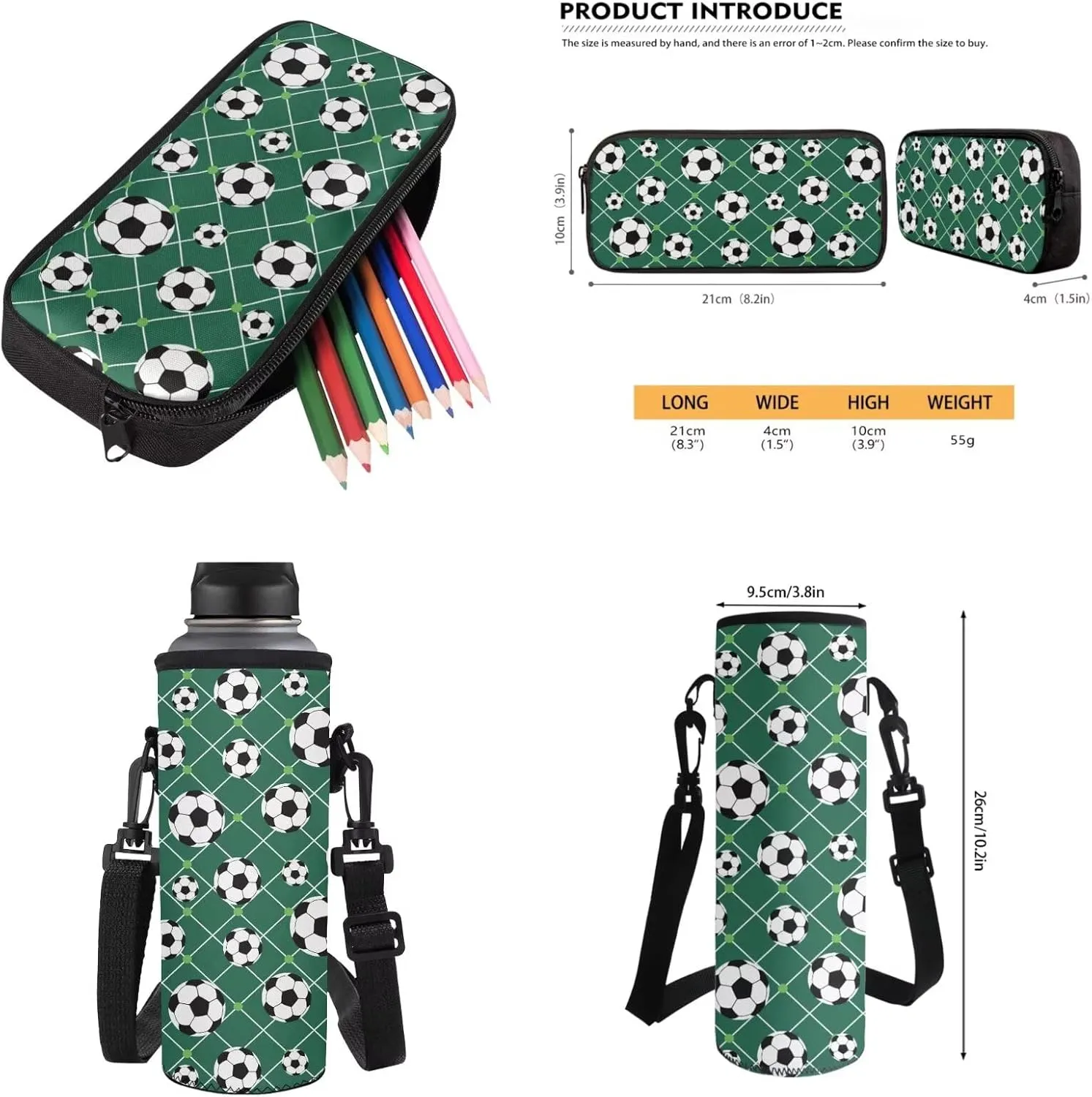 Poceacles 4 PCS Boys Backpack and Lunch Bag Set Preschool Elementary School Bookbag Junior High Middle School Travel Laptop Bag for Teen Girls, Soccer Green