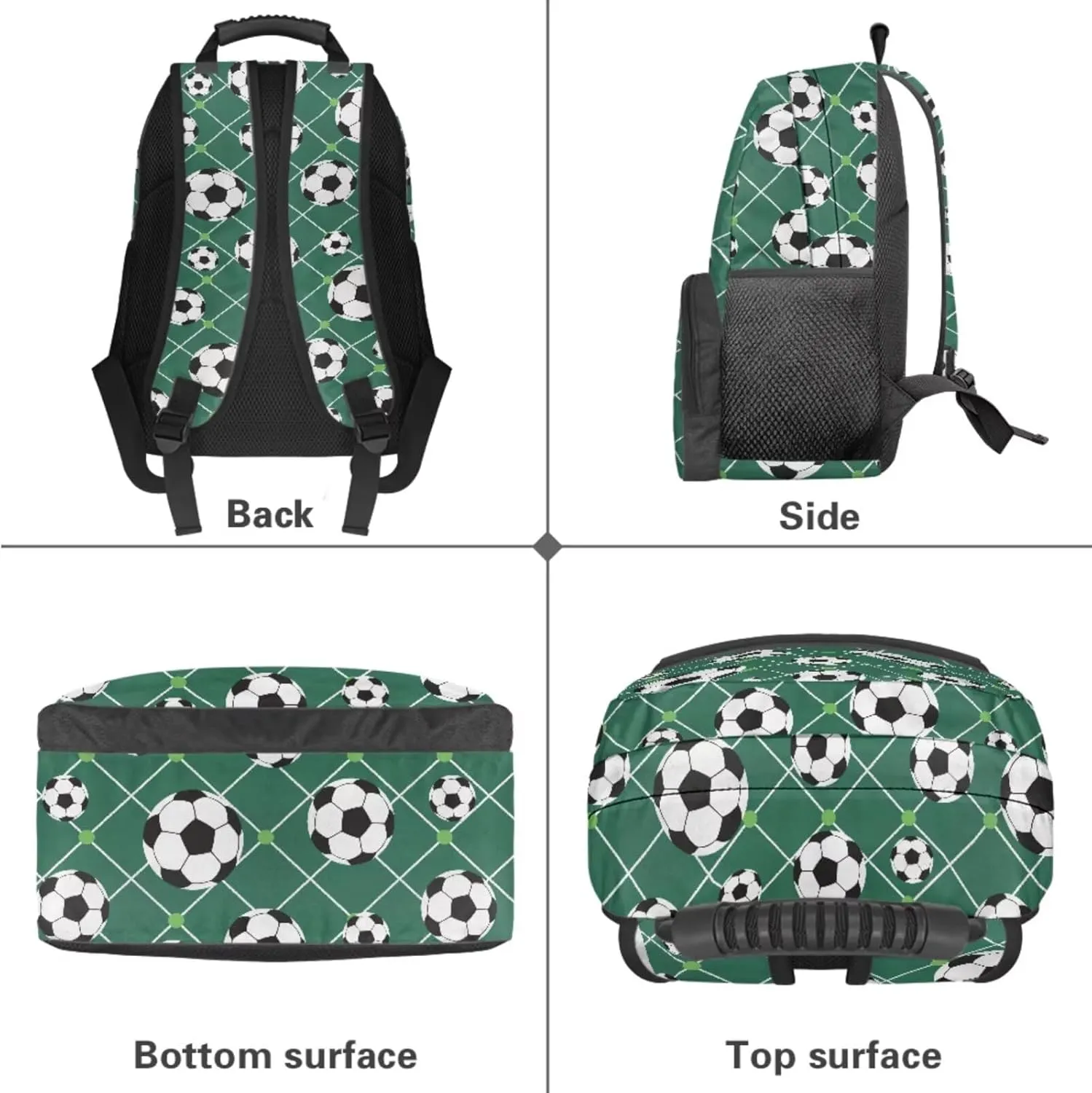 Poceacles 4 PCS Boys Backpack and Lunch Bag Set Preschool Elementary School Bookbag Junior High Middle School Travel Laptop Bag for Teen Girls, Soccer Green