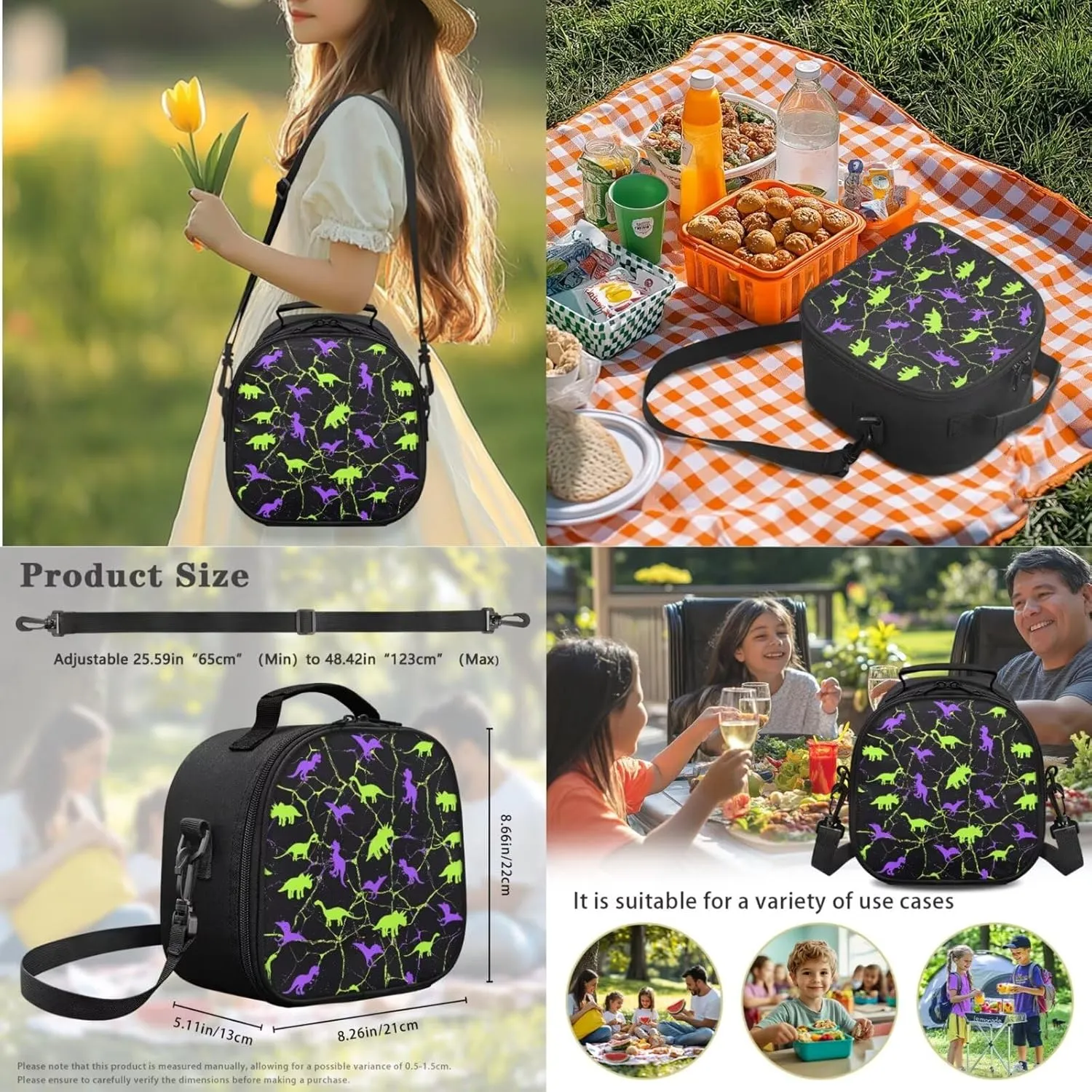 Poceacles Kids School Bag Set 4 PCS Boys Teens Backpack Sets Insulated Lunch Bag, T. Rex Apatosaurus Triceratops Pterosaur Print Bookbag, Dinosaur Marble Violet Green Black