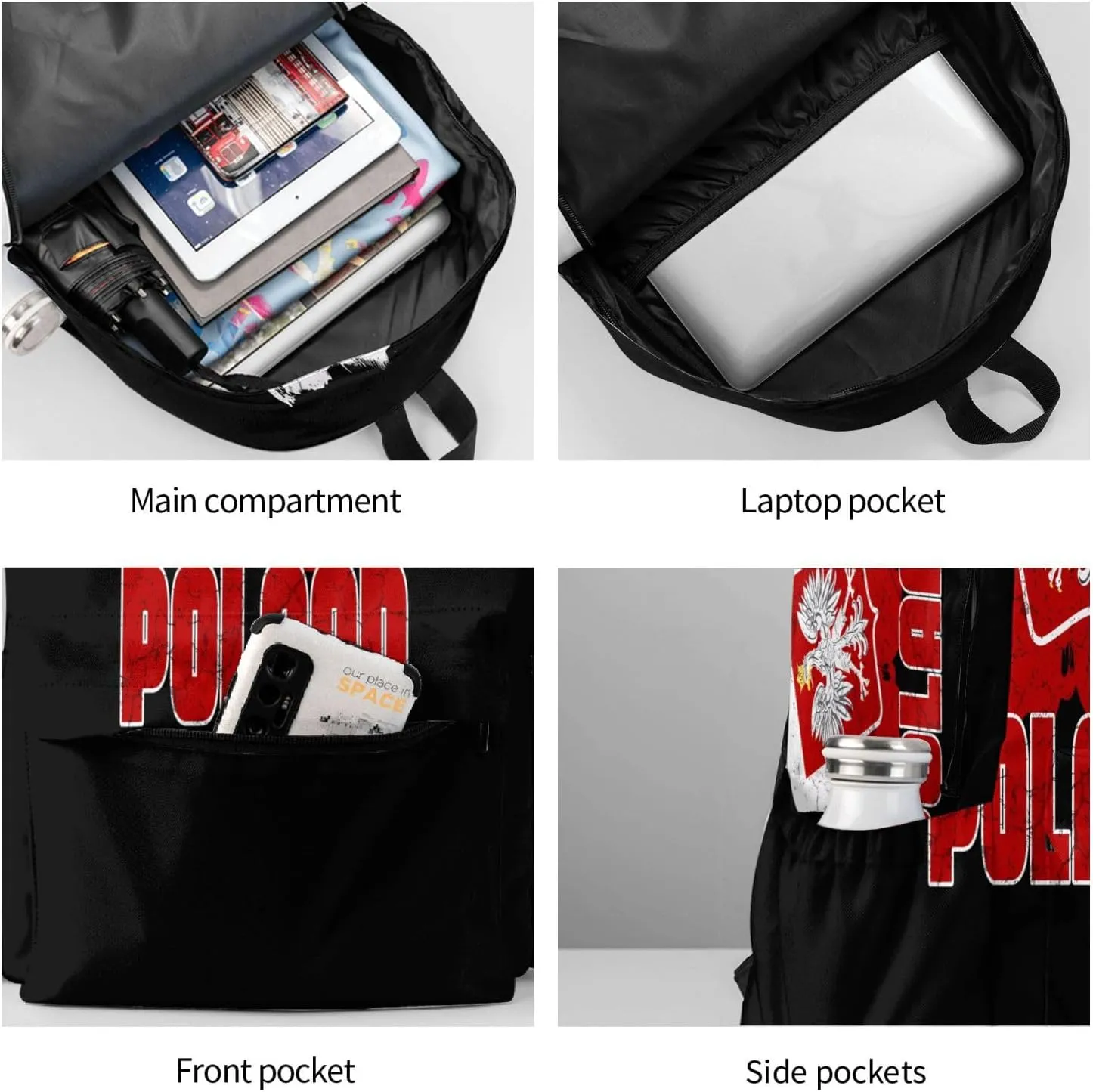 Polish Flag Poland Polska Eagle Laptop Backpack Shoulder Bag Laptop Pack Travel Backpacks Commuter Back Pack Casual Daypack Bags With Side Pockets