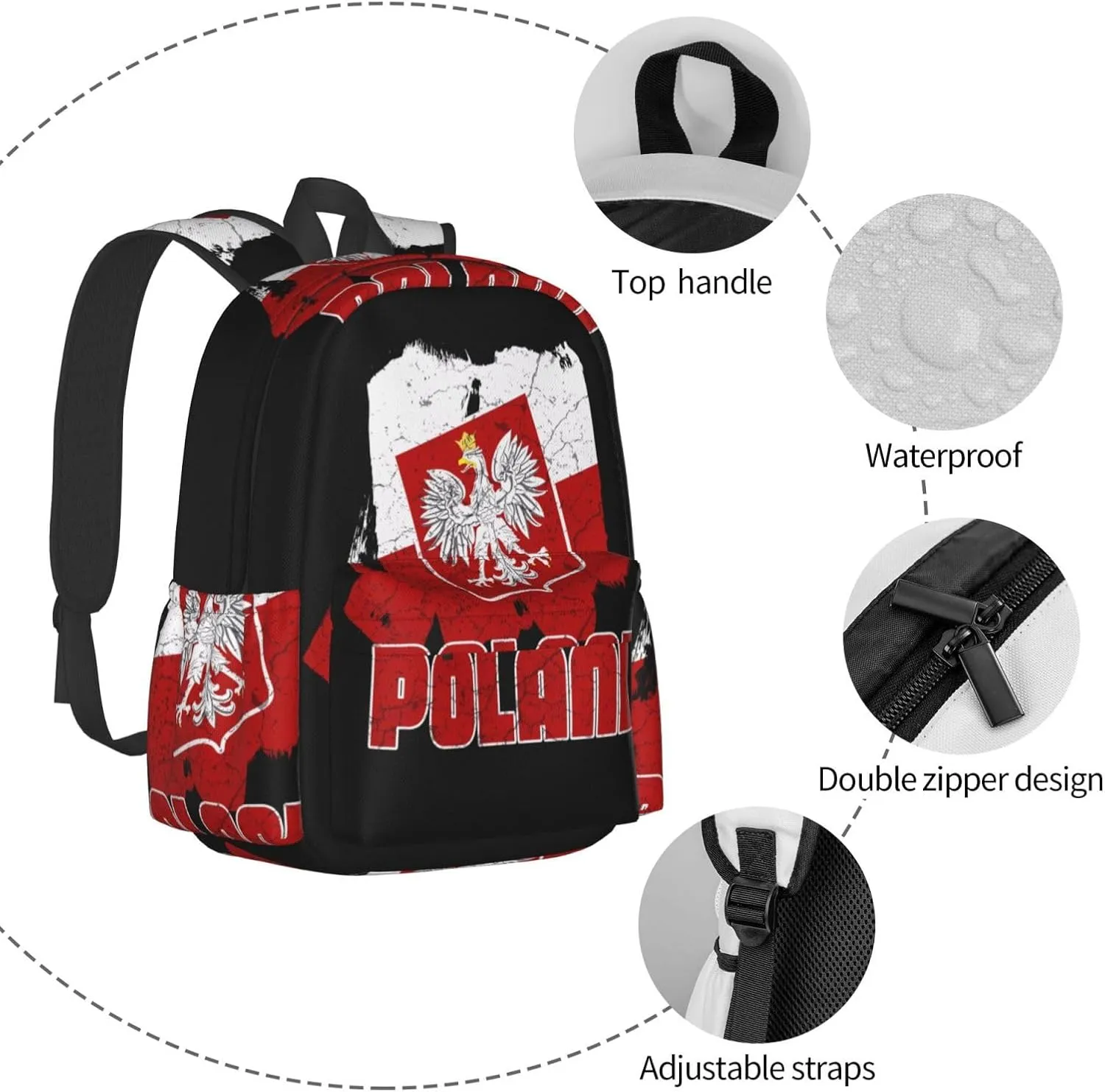 Polish Flag Poland Polska Eagle Laptop Backpack Shoulder Bag Laptop Pack Travel Backpacks Commuter Back Pack Casual Daypack Bags With Side Pockets