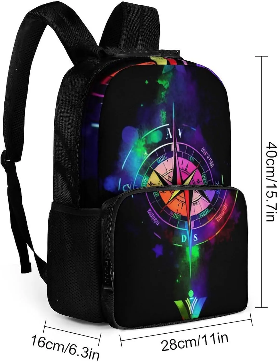 Polyester Daypack Backpack for Sports Travel Running - Big Capacity Anti-Theft Multipurpose Carry On Bag, Colorful Compass Arrow Art Laptop Book Bag Rucksack