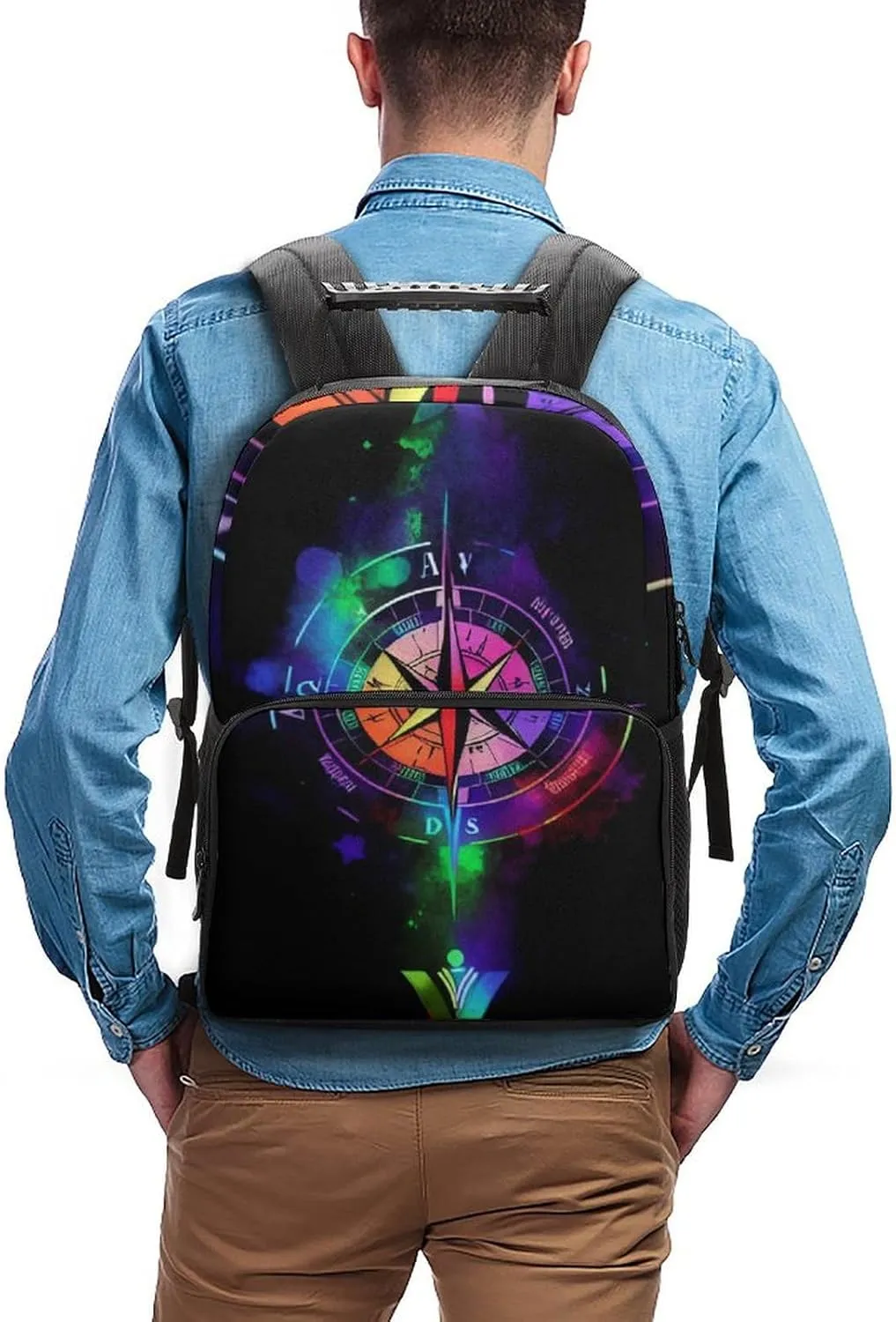 Polyester Daypack Backpack for Sports Travel Running - Big Capacity Anti-Theft Multipurpose Carry On Bag, Colorful Compass Arrow Art Laptop Book Bag Rucksack